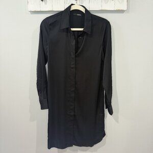 Quince Silk Stretch Mini Shirt Dress Black XS (No Belt)